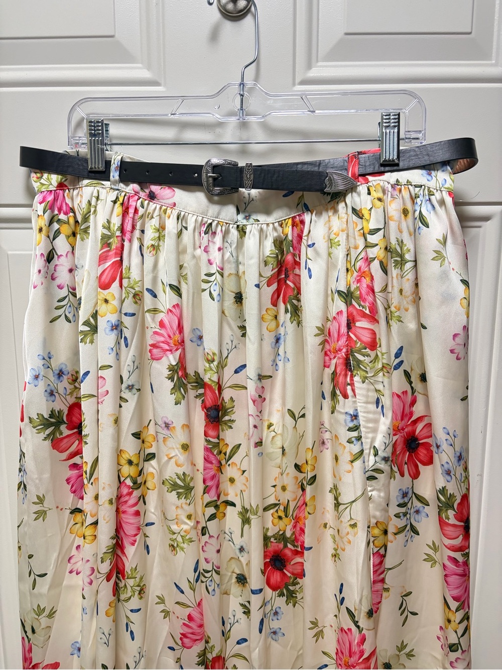 Avec Les Filles Ivory Floral Maxi skirt XL belted NWT - Picture 4 of 11